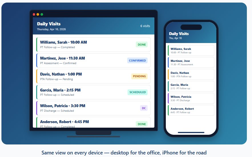 Same view on every device — desktop for the office, iPhone for the road